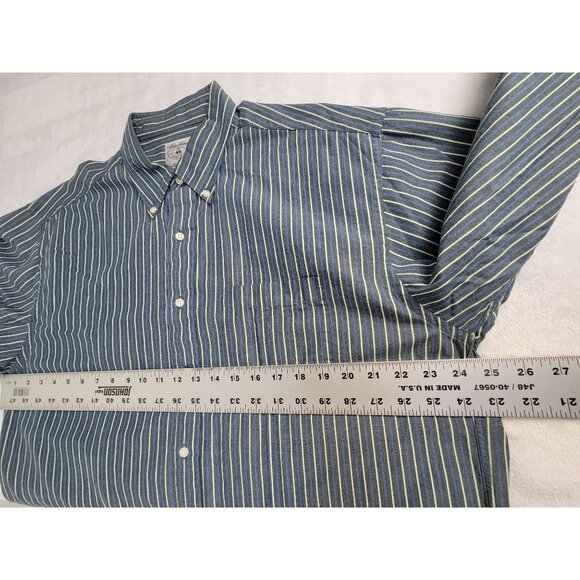 Brooks Brothers Mens Blue White Striped Button-Down Sport Shirt Large All Cotton - Picture 6 of 8